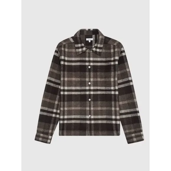 Reiss Cortez Wool Blend Plaid Overshirt Flannel Brown S - Picture 1 of 15